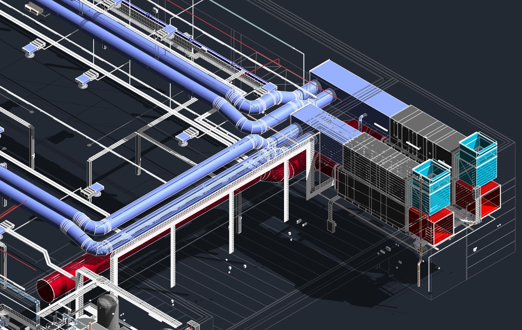 Plant room pipework and equipment modelled to installation tolerance